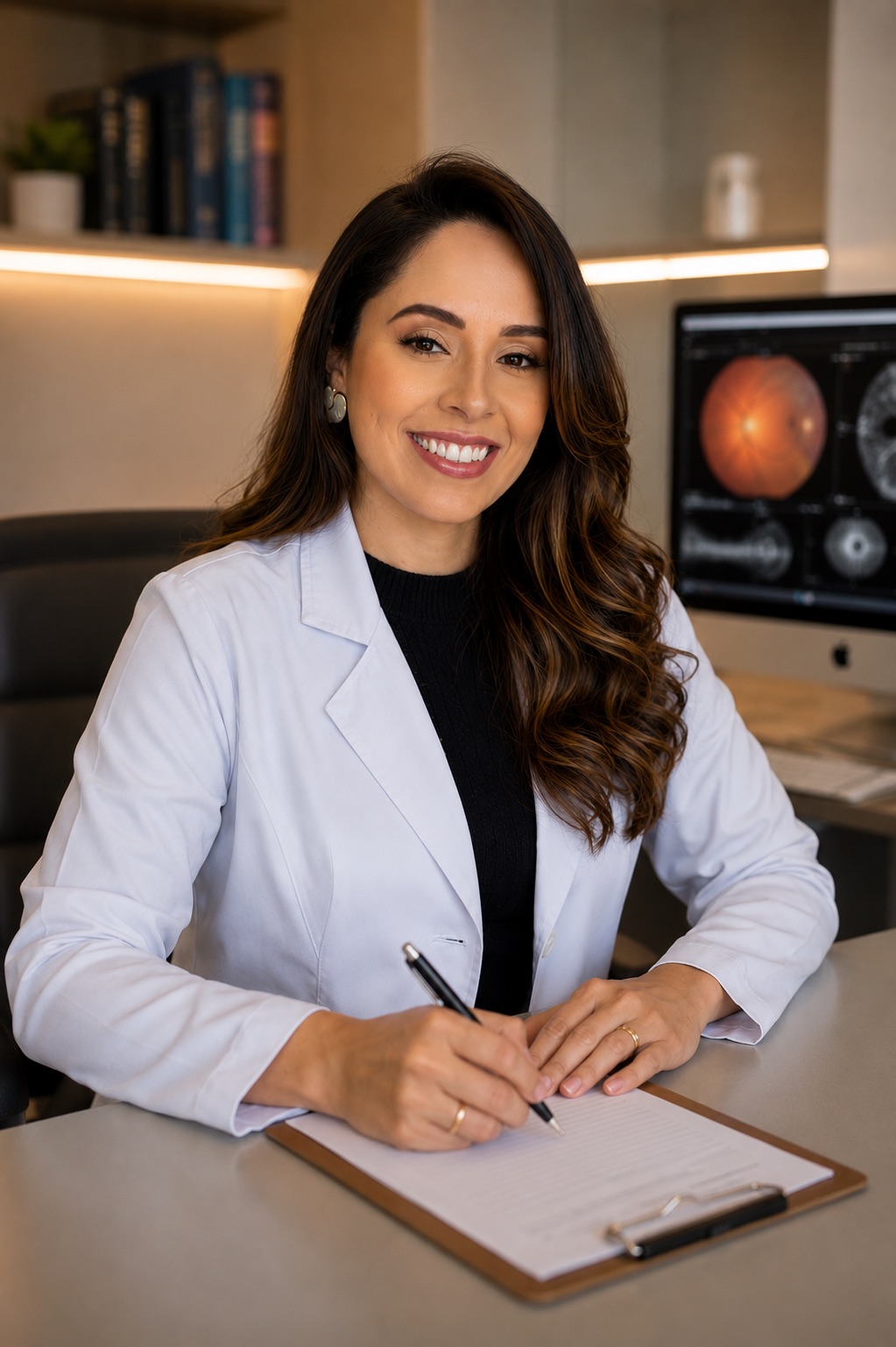Dra. Bárbara Oliveira analisando exames de Retina no HOPE, em Recife